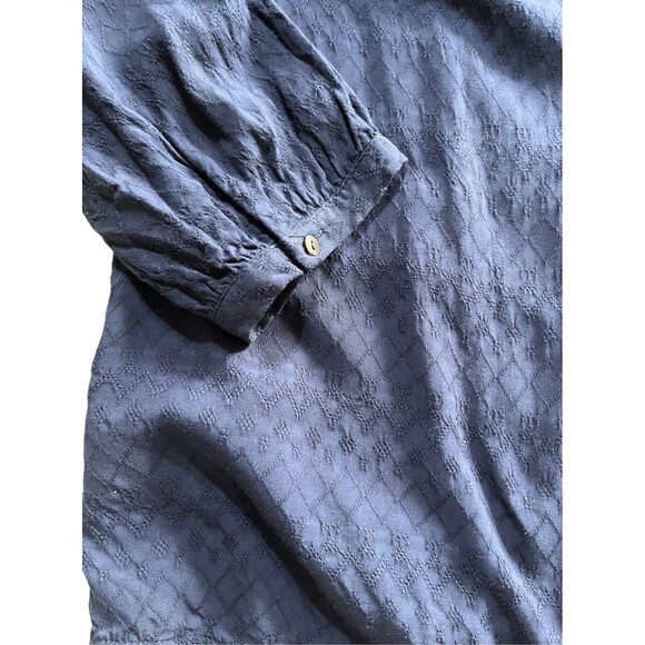 Skies Are Blue Navy Blue Peasant Top 3/4 Button Split Neck - Picture 5 of 9